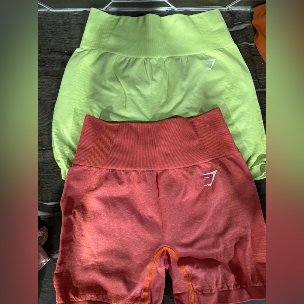Gymshark Vibrant Green and Coral Shorts Combo
